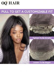 OQ Hair Wear And Go Glueless Kinky Straight 360 Transparent Lace Invisi-Drawstring Flexible Fit Wig Natural Hairline 180% Density 14-26 Inch Pre-Bleached Tiny Knots Hair With Gifts And Quick Ship Items Pre-Cut Unprocessed Real Hair Stylish Natural Looking Young For Women Friendly - SNatural - View 2