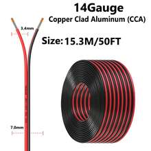 14Gauge 16.4FT/30FT/50FT/100FT Electrical Wire Cable 2 Conductors Red Black Cable Hookup LED Lighting Strips Flexible Wire Extension Cord 14AWG Copper Clad Aluminum Copper Wire 12V/24V DC 5M/9.2M/15.3M/30.5M