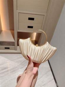 1 chiếc ví cầm tay dự tiệc hình hộp xếp ly thanh lịch dành cho nữ, túi xách tay cầm tay đính vòng tay lấp lánh sang trọng, ví cầm tay dự tiệc tối trang trọng quyến rũ, thích hợp cho các buổi hẹn hò, dạ hội, sinh nhật, tụ họp trang trọng - Màu be - Xem 7