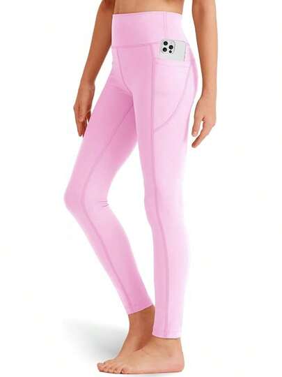 Girls' Black Athletic Leggings With Pockets, White Ankle Length Yoga Pants For