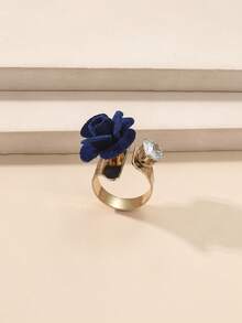 1 pieza Anillo de flor con rhinestones, ajustable, adecuado para fiestas y banquetes