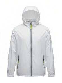 Men's Summer Lightweight Jacket With Reflective Zipper - Breathable Hooded Sun Protection Sportswear For Outdoor Activities - White - View 6