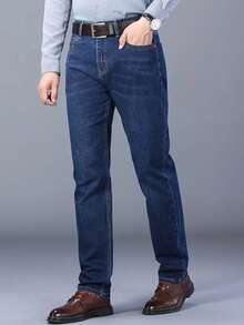 "Business Casual Men's Jeans - Durable Stretch Denim For Everyday Wear" - Blue - View 5