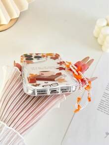 Funda de teléfono con pintura de hoja de arce de borde ondulado con textura de crema otoñal y letras brillantes, con pulsera hecha a mano con cuentas, compatible con iPhone 17pro/17Air /17/17promax16/11/16pro/16plus/16promax/16e/15Promax/13/14/12/XS/XR/7G/8P, Galaxy S25/S25PLUS/S25 Ultra/A16/A36/A26/A56/A50, 11/12Pro/12/12X/13Pro/14Pro/15Pro/, Redmi 10/9/Note9/12c/Note11pro/Note8Pro