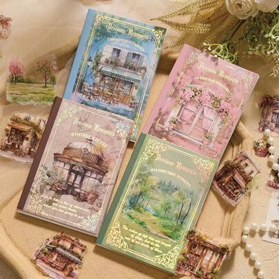 1 Libro Sticker Vintage Ins Style - 54 Fogli, Include Adesivi e Carta da Sfondo, Forniture per Scrapbooking Estetica Vintage, Decorazione Diario Fai-da-Te, Collage