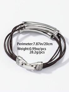 1PC New Simple And Fashionable Street Y2K Asymmetric Design Multi Layer Stacked Leather Rope Bracelet Beaded Bracelet, Suitable For Men And Women's Daily Leisure Matching, Suitable For Autumn And Winter Halloween Parties And Birthday Gifts