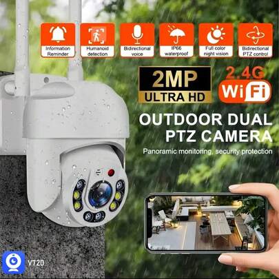 户外 WiFi 安全高品质云台自动跟踪音频 CCTV 监控 360° IP 摄像机，全彩日夜，AI 人体运动检测，双向音频，360° 全景监控，2.4GHz 安全智能家居监控摄像机，圣诞节和万圣节礼物