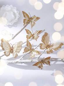 2 piezas Adornos de mariposa con purpurina en forma de árbol de Navidad, decoraciones navideñas de mariposa de tela dorada, mariposa 3D hueca simulada con clips, decoración colgante de pared de mariposa pastel de Navidad para árbol de Navidad, corona, accesorios para el cabello, decoraciones colgantes del árbol de Navidad, decoración de guirnalda, adecuado para fiesta de boda, manualidades navideñas, decoración del hogar, tocados, accesorios de fotografía y decoración del hogar