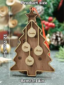 Custom Christmas Decorations, Personalized Christmas Tree Decorations, Customized 1-7 Names Ornaments, Customizable Christmas Decor, Diy Ornaments, Christmas, Living Room Decor, Outdoor, Garden, Double-Layer Wooden Pendant, Christmas Crafts, Room Decor, Boys, Girls, Mom, Dad, Family - Style a - View 5