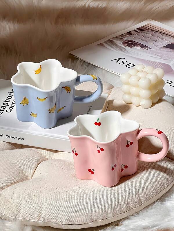 1pc Ins Style Floral Design Ceramic Mug, High-Quality Girly Coffee/Milk Cup, Latte Art Cup, Couple Cup