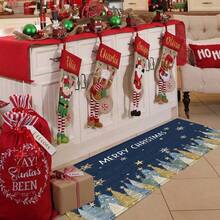 1 pièce Tapis de cuisine, de porte, de salle de bain, de chambre à coucher, de salle à manger, décoration de maison, décoration de fête, décoration de Noël, en matériau imitation cachemire doux avec motif d'arbres de Noël colorés sur fond rouge et bleu, avec support en TPR, long/court - Multicolore - Voir 12