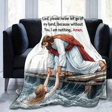 1 Piece Jesus Psalm Blanket, God Redeemer Design Digital Fleece Shawl - Small Nap Blanket - Soft And Warm, Suitable All Seasons, Comfortable Lightweight Thickened Flannel Blanket, Sofa, Bed, Camping, And Travel, Holiday DGRH - Multicolor - View 6