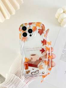 Funda de teléfono con pintura de hoja de arce de borde ondulado con textura de crema otoñal y letras brillantes, con pulsera hecha a mano con cuentas, compatible con iPhone 17pro/17Air /17/17promax16/11/16pro/16plus/16promax/16e/15Promax/13/14/12/XS/XR/7G/8P, Galaxy S25/S25PLUS/S25 Ultra/A16/A36/A26/A56/A50, 11/12Pro/12/12X/13Pro/14Pro/15Pro/, Redmi 10/9/Note9/12c/Note11pro/Note8Pro