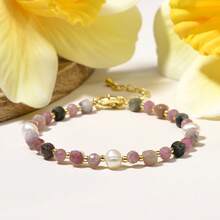 1pc Casual Elegant Natural Stone Burmese Jade Faceted Cube, Amazonite Faceted Round Beads & Pearl Adjustable Bracelet, Suitable For Women Daily Wear, Birthday, Valentine's Day Gift