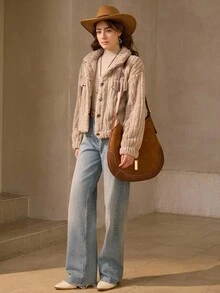 Wildy 垂墜肩扣前法蘭絨提花紋夾克衫