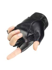 زوج من قفازات نصف الأصابع بطراز بانك، قفازات للدراجات الهوائية والدراجات النارية للاستخدام الخارجي - الأسود - مشاهدة 2