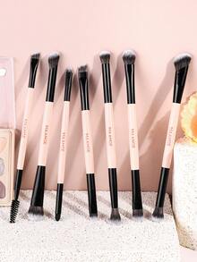 MAANGE 7/10支装柔软触感双头专业化妆刷套装，包含高光刷、散粉刷、腮红刷、面部刷、遮瑕刷、轮廓刷、鼻影刷、眼影刷、细节刷、粉底刷，多功能便携式化妆刷 - 杏色 - 查看 6