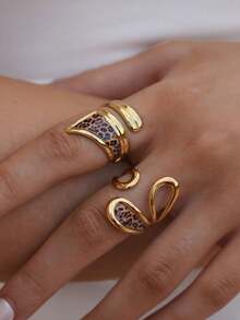 1pc Stainless Steel Geometric Leopard Print Open Ring, Minimalist & Fashionable Design, Suitable For Daily Wear, Gift For Girlfriend/Friend (Adjustable Size, Please Avoid Forceful Bending To Prevent Deformation) - Multicolor - View 1