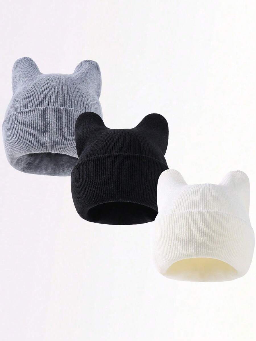3pcs Women's Cat Beanie Crochet Hats With Ears Knitted Black Cat Hats Winter Cute Y2k Cat Ears Beanie For Women Adults - Multicolor - View 1
