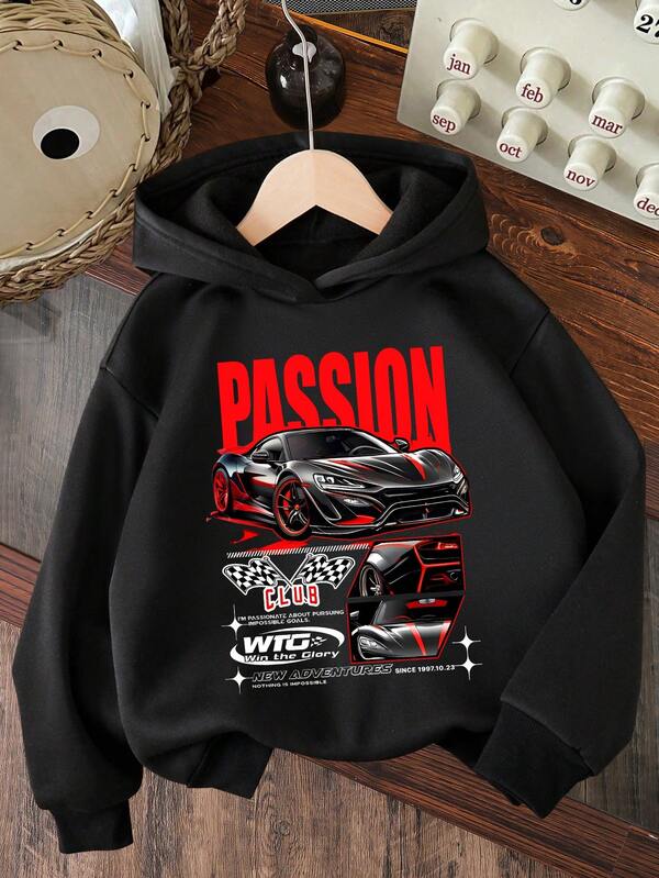 Young Boy Car Pattern Warm Hoodie Sweatshirt