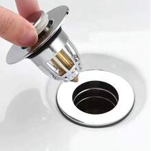 1个浴室水槽排水口过滤器（通用直径3.3厘米-4厘米），弹簧式浴缸排水盖，塑料芯可推入/拉出，水槽排水过滤器，家用毛发收集器，餐厅和厨房食物垃圾过滤器，浴室配件和小工具/浴室必备品 - 彩色 - 查看 1