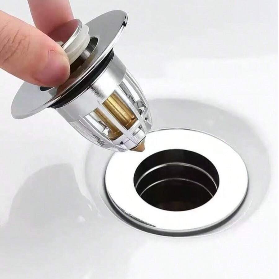 1个浴室水槽排水口过滤器(通用直径3.3厘米-4厘米),弹簧式浴缸排水盖,塑料芯可推入/拉出,水槽排水过滤器,家用毛发收集器,餐厅和厨房食物垃圾过滤器,浴室配件和小工具/浴室必备品 - 彩色 - 查看 1