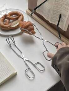 1pc Stainless Steel Food Tongs, Minimalist Pastry & Dessert Clip, Kitchen Baking & Grilling Food Clamp, Restaurant Use, Steak Frying Roast Meat Clip, Kitchen Pliers, Tableware, Kitchen Accessories, Kitchenware - Silver - View 2