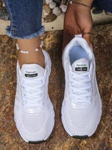 Women's Outdoor Sports Shoes, Wave Stripe Design, Front Lace-Up, Breathable Fabric, Versatile Casual Soft Bottom Sneakers