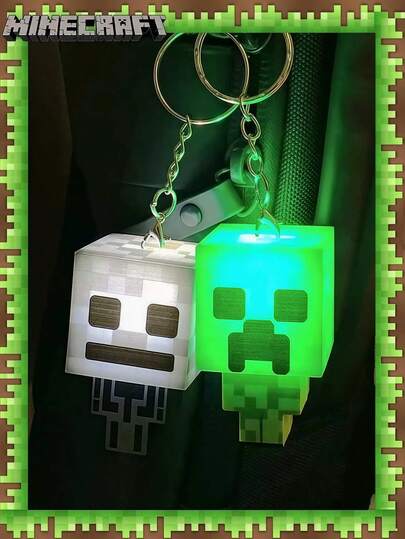 Minecraft 1pc Creeper Pixel Keychain, MC Game Peripheral Pixel Keychain Model Atmosphere Decoration Night Light, Very Suitable For Giving To Mom, Dad, Grandma, Father, Teacher, Sister, Brother, Or Girlfriend As A Fun Valentine's Day Gift, Party Decoration, Desktop Decoration, Bedroom Decoration, Christmas Decoration!