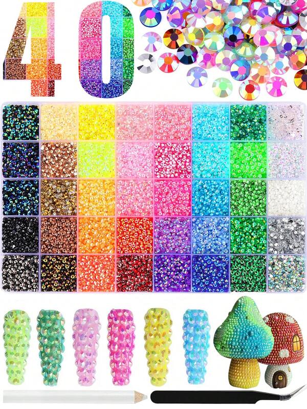 16000PCS 40 Colors Resin Jelly Rhinestones For Nail Bedazzling, 3mm/4mm/5mm Flatback Gems For Crafting, Bedazzling Kit For Clothing Shoes Nail Make Up Book Diamond Art