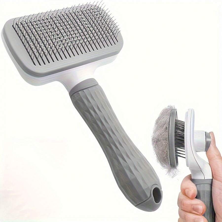 One-Click Brush Hair Removal Pet Grooming Tool - Dog & Cat Deshedding Comb - Silicone Massage Brush With Ergonomic Handle, 4-Season Use