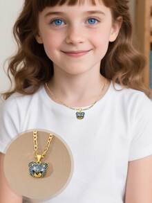 1 Exquisite And Elegant Shiny Blue Cute Little Bear & Silver And Black Cute Little Bear Copper Pendant Copper Inlaid Zirconia Necklace, Suitable For Giving To Girls/Boys/Family/Friends/Versatile/Light Luxury/Party/Banquet/Festival/Christmas/Thanksgiving/Halloween/Gift