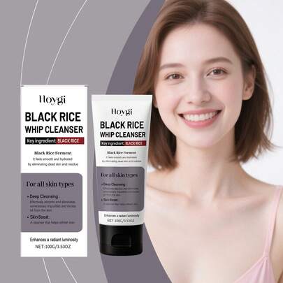 Sữa rửa mặt gạo đen 100g, làm sạch nhẹ nhàng, loại bỏ tạp chất trong lỗ chân lông, dưỡng ẩm và nuôi dưỡng da, cho làn da mịn màng và tinh tế, phù hợp cho da nhạy cảm.