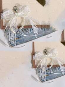 韩式优雅浅色丝带蝴蝶结，仿珍珠钥匙扣吊坠，甜美蕾丝包包配饰，汽车配饰，包包挂饰，学院风珍珠可爱哥特Y2K包包挂饰，汽车配饰，送给老师、朋友、姐妹的礼物创意