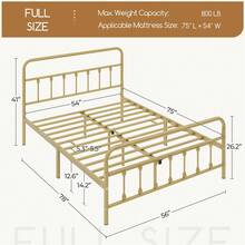 Butterslay Vintage Industrial Metal Platform Bed Frame - 12 Iron Slats Support, 12.6'' Underbed Storage & High Headboard/Footboard, No Box Spring Needed, Twin/Queen/King/Full - 古董金 - 查看 10