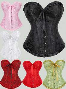 Palace Style Corset With Boning To Shape Waist And Push Up Bust, Sexy Jacquard Shapewear Top, Suitable For Wearing With A Dress, 1pc