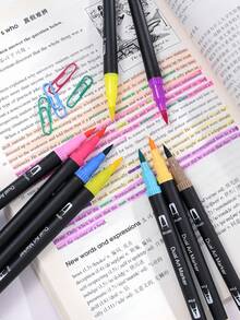 120PCS Dual Markers Double Point Fine & Brush Pen Sketch Colors Watercolor Drawing Professional Drawing Art Marker For School Supplied Students Stationery