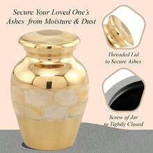 - Urn Ashes Adult Male Female Memorial Gifts, Ashes Keepsake L Aluminium Metal With Classic MOP Theme Velvet Box Handcrafted Memorial Box Funeral, 3 Cu In