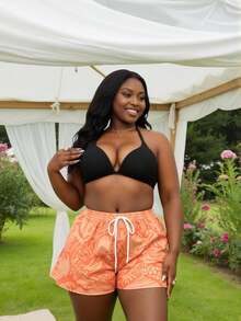 Slaydiva Plus Size Women Printed Sports Casual Beach Shorts For Summer Beach Vacation - Orange - View 3
