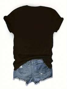 Die frauen der Eiffelturm und der Ferse Drucken T-Shirt Casual Crew Neck Top mit Kurzen Ärmeln, Baumwolle, Stricken, Alle die Mode der Saison, 220gsm - Weiß