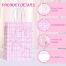 6/12/30 piezas Bolsas de regalo con tema de lazos rosas - Elegantes bolsas de papel con asas, adecuadas para bodas, despedidas de soltera, cumpleaños y ocasiones especiales, decoradas con lazos, estrellas y patrones geométricos en tonos rosas, ideales para obsequios de fiesta de boda | Bolsas con asas resistentes, bolsas de recuerdo para despedida de soltera, decoraciones para fiesta de Navidad - Multicolor - Ver 2