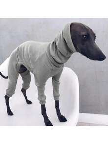 时尚四脚罗纹设计狗狗毛衣，高领保暖宠物套头衫，惠比特犬和意大利灵缇犬专属冬季服装，大型犬合身连体衣，柔软针织防风宠物冬季服装，简约狗狗保暖衣服，舒适合身宠物冬季连体衣 - 藕粉色 - 查看 16