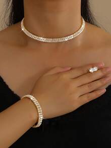 Women's Jewelry Set Necklace Earrings Bracelet Polka Dot Party Bridal Set, Thanksgiving Season Valentine's Day Accessories - Gold - View 5