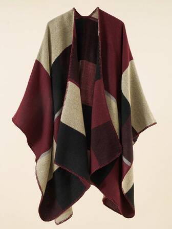 1pc Women's Versatile Fashion Colorful Plaid Poncho Scarf, Warm Shawl For Indoor/Outdoor Use For Dress