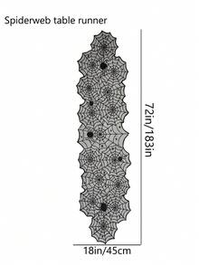 200/180cm Black Lace Skull Print Table Runner, Spider Web Table Runner, 30*45cm Skull Shaped Polyester Square Tablecloth For Decor, Horror Theme Bar Decoration, Home Decor, Wedding Party Decoration, Theme Party Table Decor