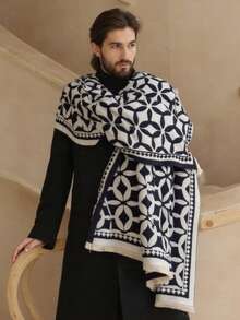1pc Men's Minimalist Geometric Jacquard Faux Cashmere Warm Scarf, Fashion Versatile For Office, Street, Autumn/Winter, Suitable For Daily Matching - Multicolor - View 11