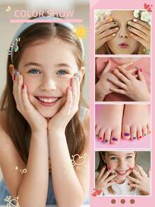 9 件套（6 件指甲油 + 3 件随机指甲贴纸）儿童美甲沙龙套装 - 闪亮马卡龙纯色水性可撕式指甲油、闪光凝胶指甲油、可爱花卉和蝴蝶指甲贴纸，适合女孩、儿童、DIY 美甲、学校活动、生日礼物