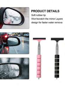 Limpiaparabrisas de espejo exterior, limpiaparabrisas retráctil para espejo retrovisor del coche, cepillo de limpieza de lluvia para parabrisas, limpiador de agua con palo telescópico largo, herramienta de limpieza portátil, utilizado en días lluviosos para evitar que las gotas de agua se cuelguen en el espejo retrovisor y difuminen la visión, accesorios portátiles para el interior y el exterior del vehículo adecuados para clima lluvioso y neblinoso, limpiador de ventanas portátil, cepillo para la nieve, artículos esenciales para el coche - Multicolor - Ver 8