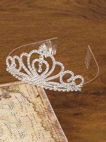 1pc Luxury Zirconia Crystal Bridal Crown Headband, Austrian Elegant Geometric Baroque Gemstone Style Jewelry, Wedding Bride, Birthday Party Gift, Cosplay Photography, School Dance Tiara Valentine's Day Accessories - Silver - View 8