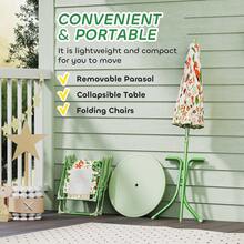 AIYAPLAY Children Table And Chair Set With Adjustable Parasol, 2 Folding Chairs, Picnic Table, Fox Pattern Outdoor Patio Set, For Ages 2-5 Years, Green - Green - View 6